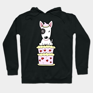 Bull terrier dog Jumping out of a cake Hoodie